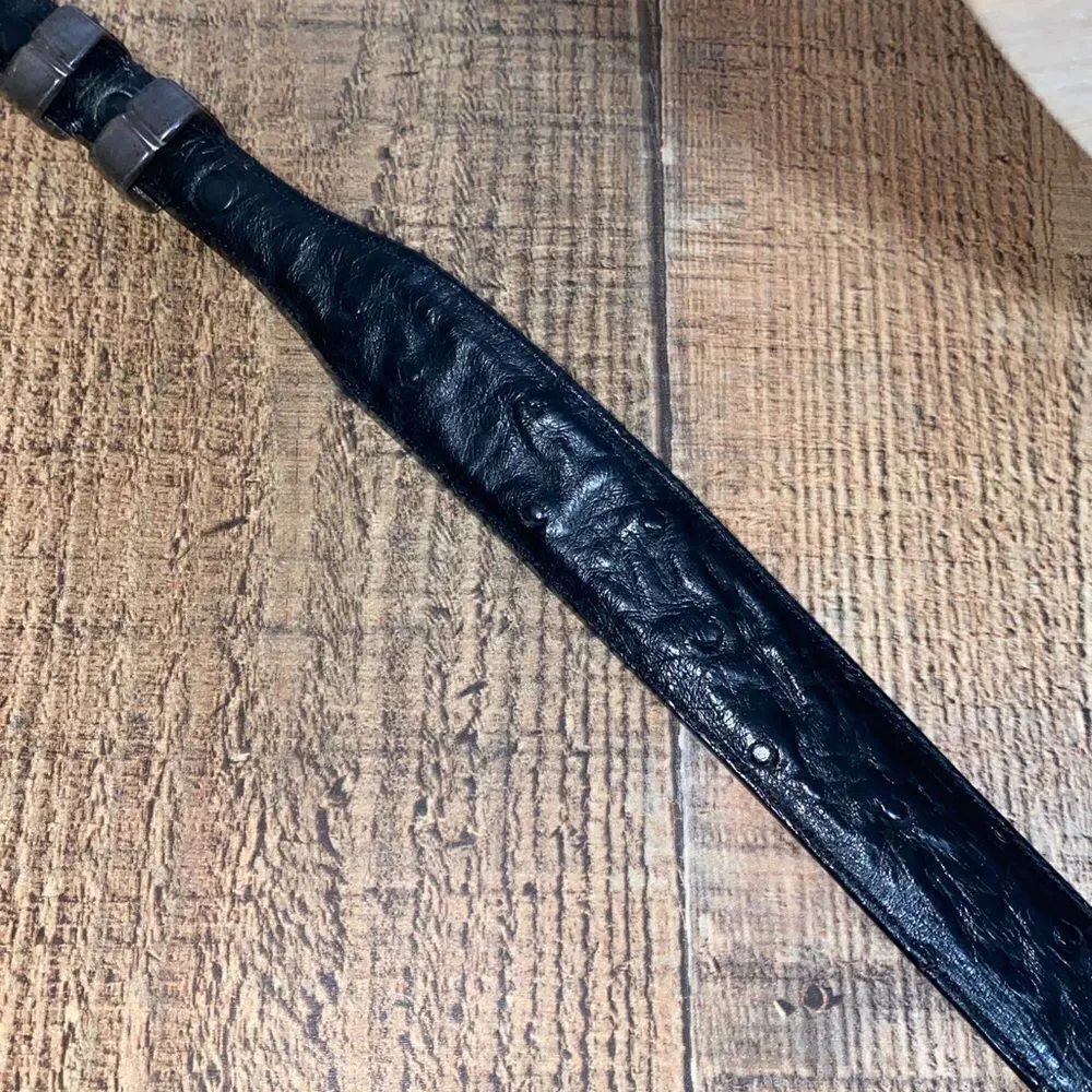 DAVID DEAR 925 Silver Vintage Belt 38 Black leather Genuine‎ Ostrich Made In USA